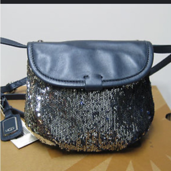 RARE Like new UGG VINTAGE BRUSHED SEQUINS BLACK CROSSBODY BAG - Picture 1 of 13